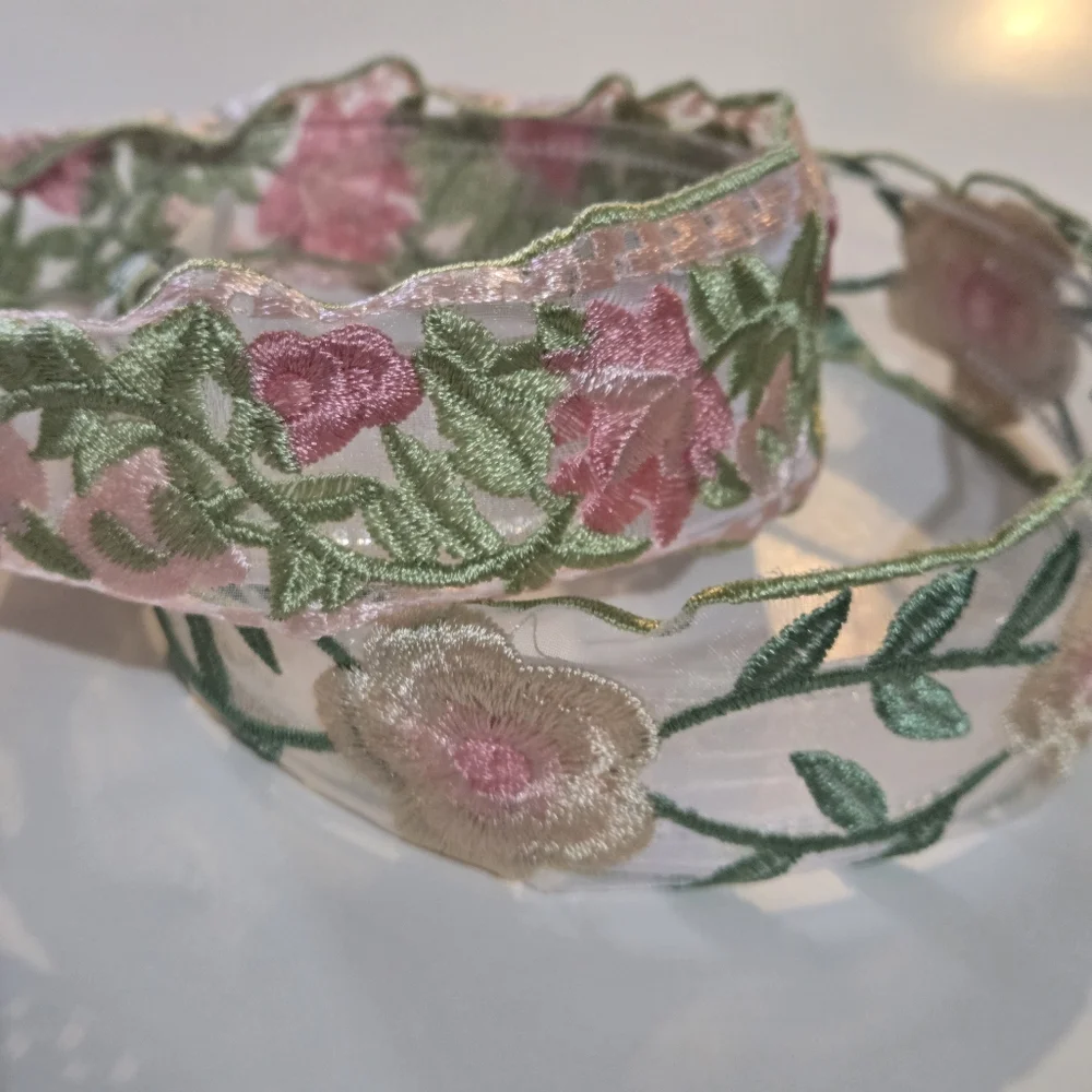 2 Floral Embroidered Headbands